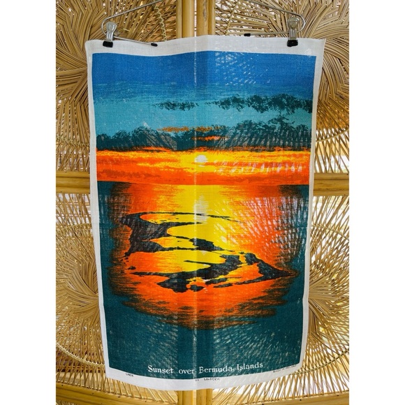 Ulster Other - Vintage Ulster Linen Tea Towel Tapestry Wall Hanging Sunset Over Bermuda Islands